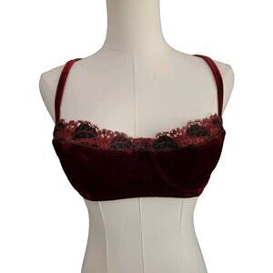 Felina Dark Red goth velvet balconette Underwire w/Embroidered Lace Bra 36B